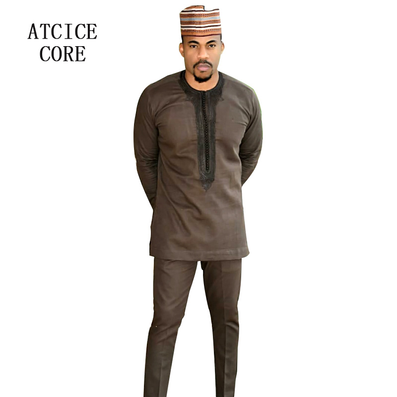 african clothing for Couple soft material dashiki african bazin riche embroidery top with pant T024 T025