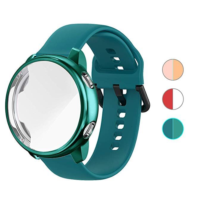 Pulseira de silicone para samsung galaxy watch active 2, com faixa e capa de 44mm e 40mm, 2 unidades galaxy watch active2 cobertura completa