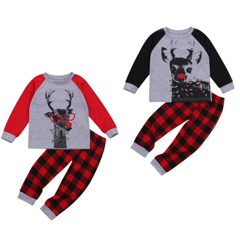 FOCUSNORM 1-7Y Infant Baby Mädchen Jungen Pyjama Set Homewear Weihnachten Druck Langarm Pullover Tops Hosen 2 stücke