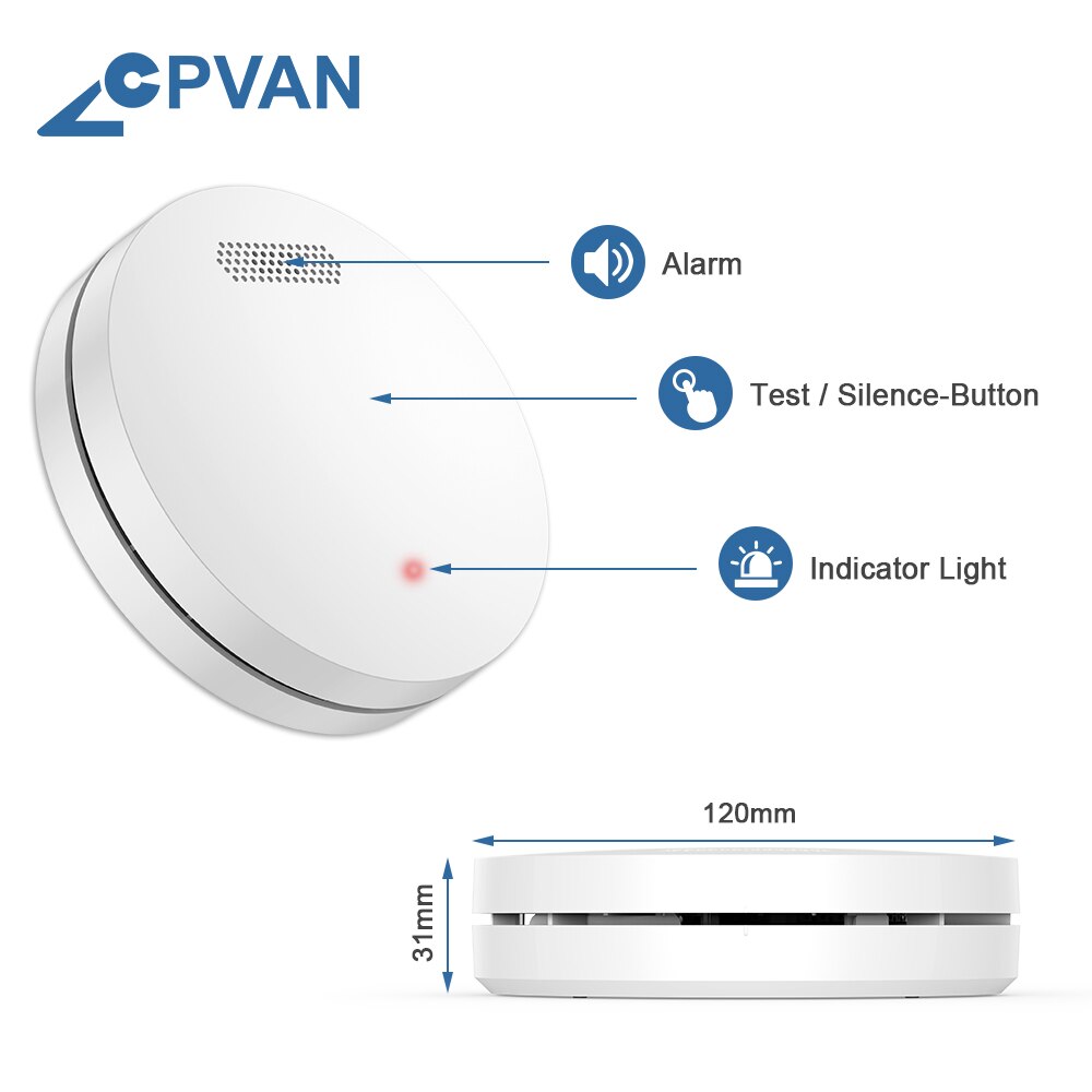 CPVAN Smoke Detector RF433Mhz Interconnected Smoke Alarm Fire Protection Smokehouse Fire Alarm Home Security System Firefighters