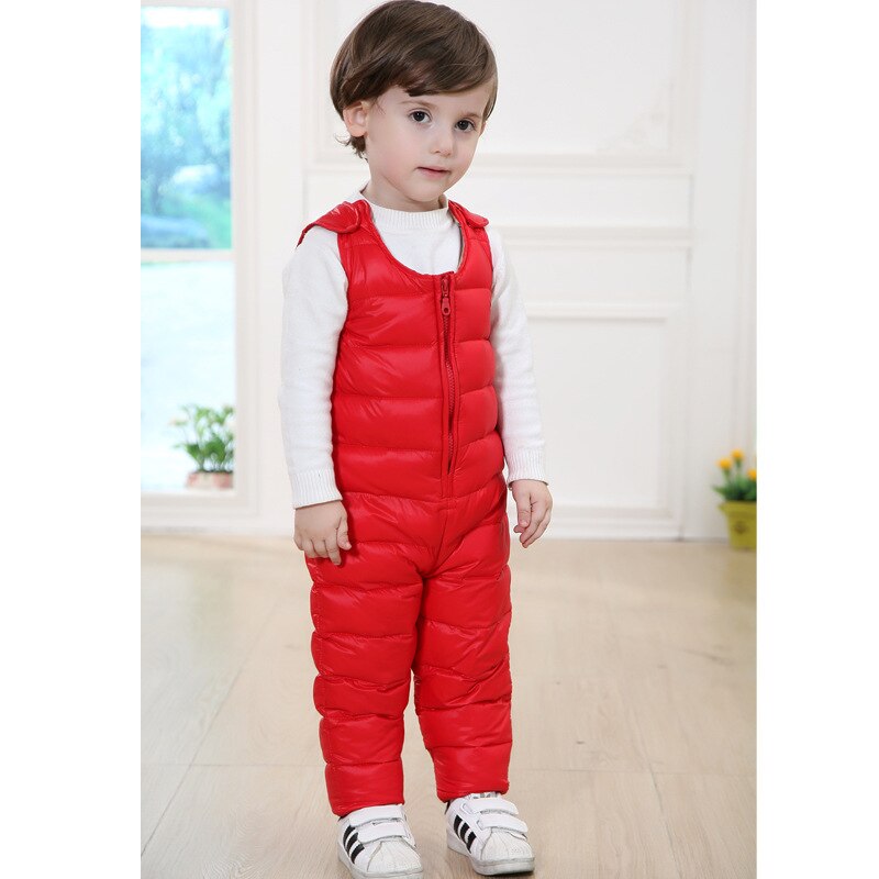 Kinderen Eendendons Winter Broek Jongens Warme Broek Voor Meisjes Down Strap Broek Bib Broek Unisex Kinderen Overalls: Red / 4T
