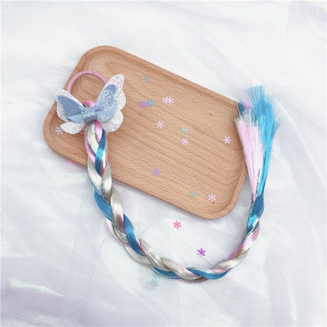 Diadema trenzada de mariposa con lazo de dibujos animados para niña, soporte para cola de caballo, bandas de goma, accesorios para bebé, peluca: 5