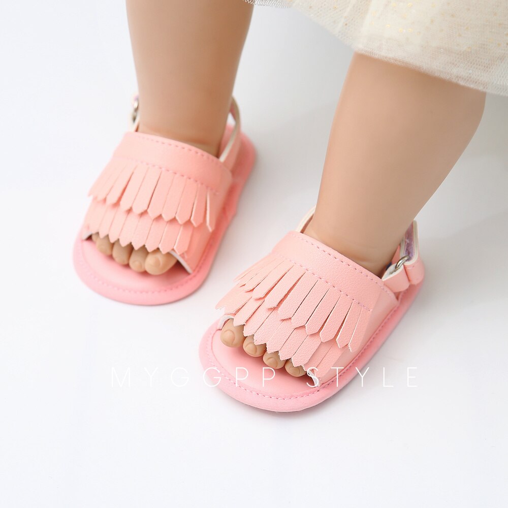 Sandalias chicas chicos bebé fleco sólido recién nacido Infante antideslizante suela de algodón peso ligero primeros caminantes zapatos lindos de verano