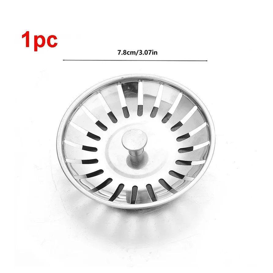 Kitchen Sink Sewer Strainer Basin Drain Stopper Stainless Steel Mesh Filter Waste Hole with Handle Stopper Basket Screen Hole: Nickel