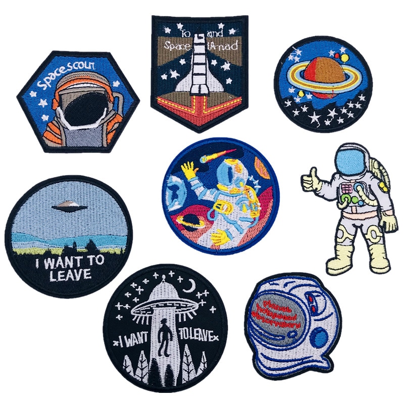 1 PCS UFO Alien Patches Astronaut Planet Embroidery Iron On Universe Parches For Clothing DIY Applique Badge Iron On Patches