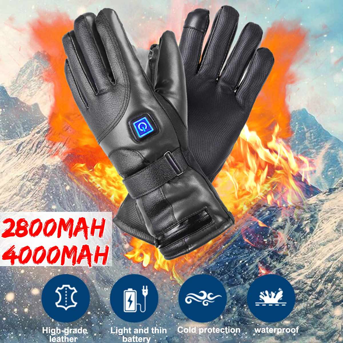 Vinter usb håndvarmer elektrisk termisk læderhandsker 2800/4000 mah vandtætte opvarmede handsker batteridrevne skihandsker 1 par