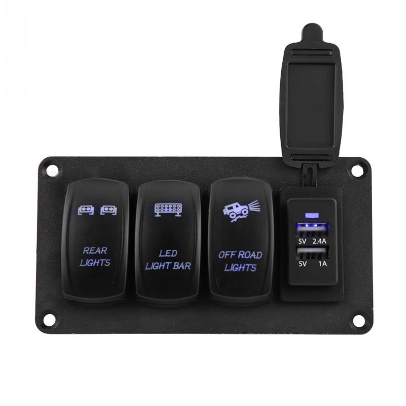 12/24V Dual Light Switch 3 Switch + REAR LIGHTS /LED LIGHT BAR/OFF-ROAD LIGHTS 3.4A Car Charger Switch Panel