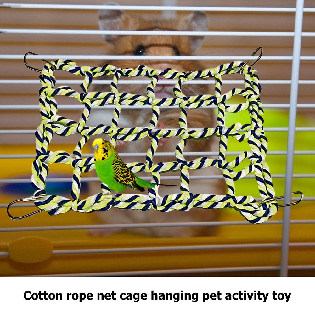 Escalera de escalada para loros, jaula de red de cuerda de algodón para mascotas, juguete de actividades para hámster, Hurón, Animal PEQUEÑO, loro, jaula para pájaros, red para juguetes