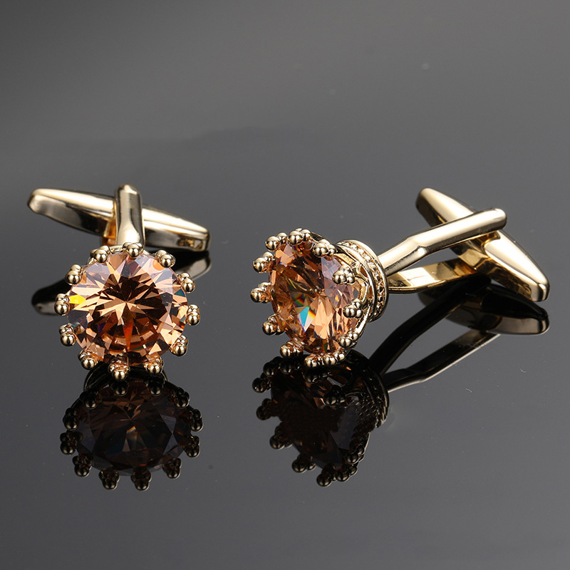 Luxury Rhinestone Cufflinks for Mens French Shirt Cuff Link Business Banquet Wedding Groom Anniversary Accessories Jewelry: gold-champagne