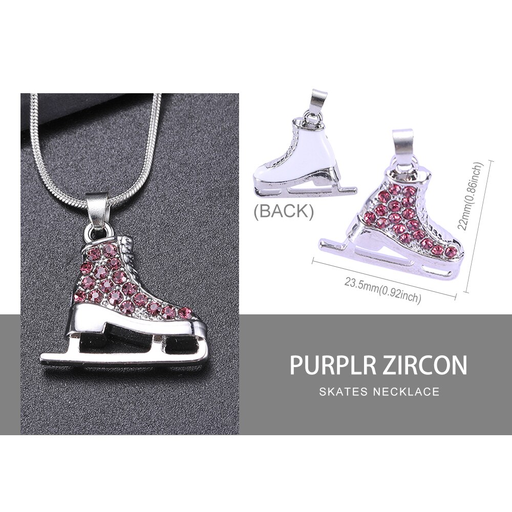 Zircon 3D Ice Skate Shoe Necklace White Enamel Luxury Blue Pink Crystal Family Chain Couple Pendant For Men Women Jewelry: Imitation Rhodium Plated