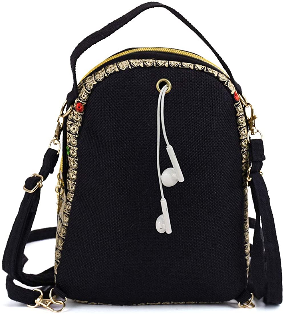 Kvinder pige vintage mini rygsæk lærred broderet blomst lynlås rejse skulder taske dagsæk til rejse shopping