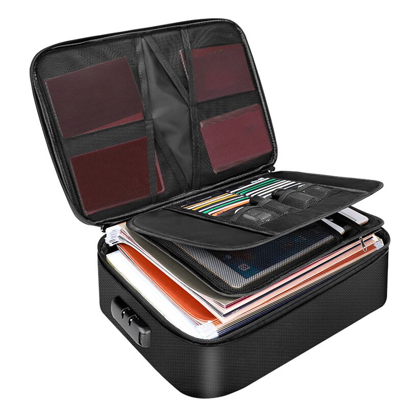 Bolsa de bloqueo de almacenamiento de documentos ignífuga, billetera de transporte, almacenamiento de documentos portátil multicapa, adecuado para documentos importantes