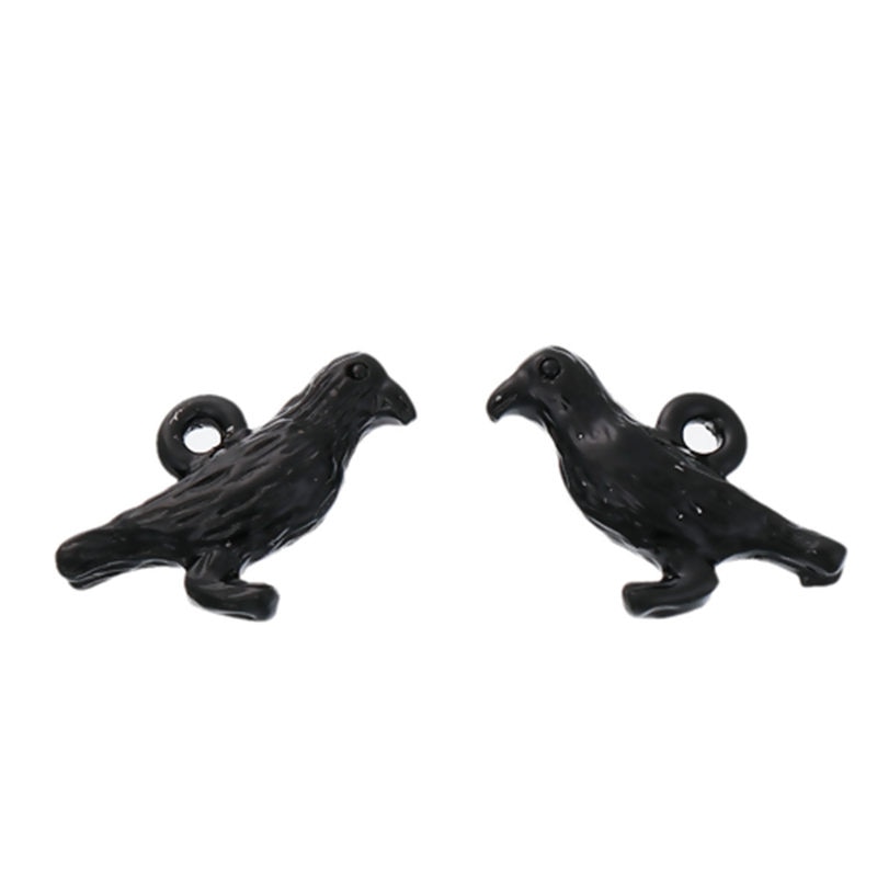 In Lega di zinco di Halloween 3D Pendenti E Ciondoli Crow Uccello Smalto Nero Pendenti Con Gemme E Perle Per Gioielli FAI DA TE Fare I Regali 16 millimetri (5/8 ") x 10mm( 3/8"), 10 PCs