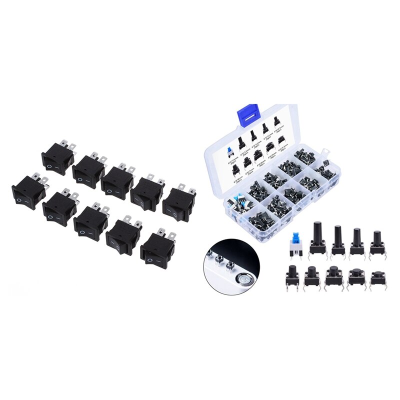 10 Pcs x 4 Pin On-Off 2 Position DPST Boat Rocker Switches 10A/125V 6A/250V AC & 180 Pieces 4 Pin Push Button Switch