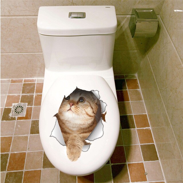 3d effekt katte toiletafbryder toiletdørklistermærker tegneserie køleskab vægklistermærker klistermærker til hjemmet badeværelse indretning plakat vægmaleri: H014147