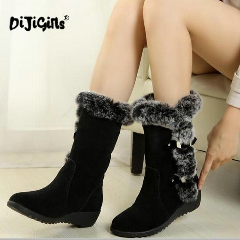 Neue Heiße Frauen Stiefel Herbst Flock Winter Damen Schnee Stiefel Schuhe Oberschenkel Hohe Wildleder Mid-Kalb Stiefel