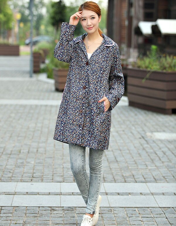 Women lightweight outdoor Long Ladies waterproof Rain coat jacket with Hood female rainwear: Dark Blue