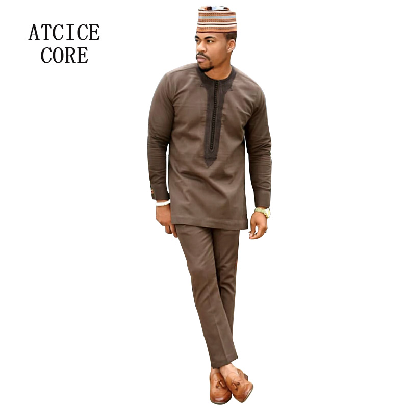 african clothing for Couple soft material dashiki african bazin riche embroidery top with pant T024 T025