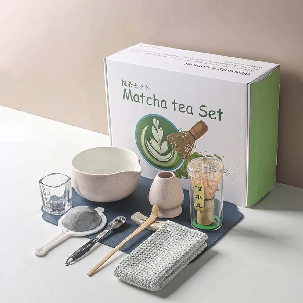 Kit Matcha service à thé, fouet et bol avec bec et cuillère à mesurer, support de fouet en céramique, outils de préparation du thé Matcha japonais: GRIS FONCÉ