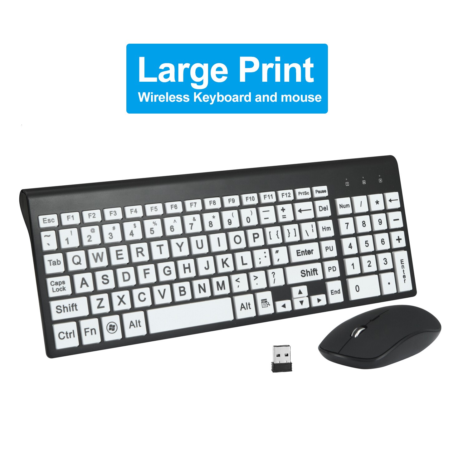 SeenDa 2.4G Wireless Silent Keyboard Larger Print Multimedia Full-size Ergonomic Keyboard Mouse Combo Set for Computer Laptop: Default Title