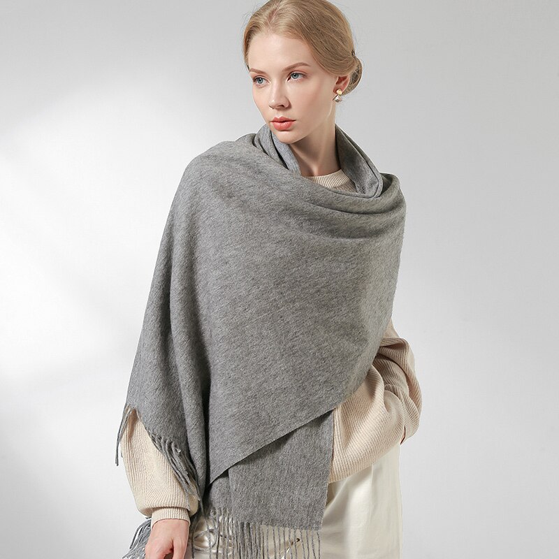 Vinter uld tørklæde kvinder tykkere sjaler og ombryder echarpe til damer foulard femme vinter solid cashmere tørklæder stoles: Grå