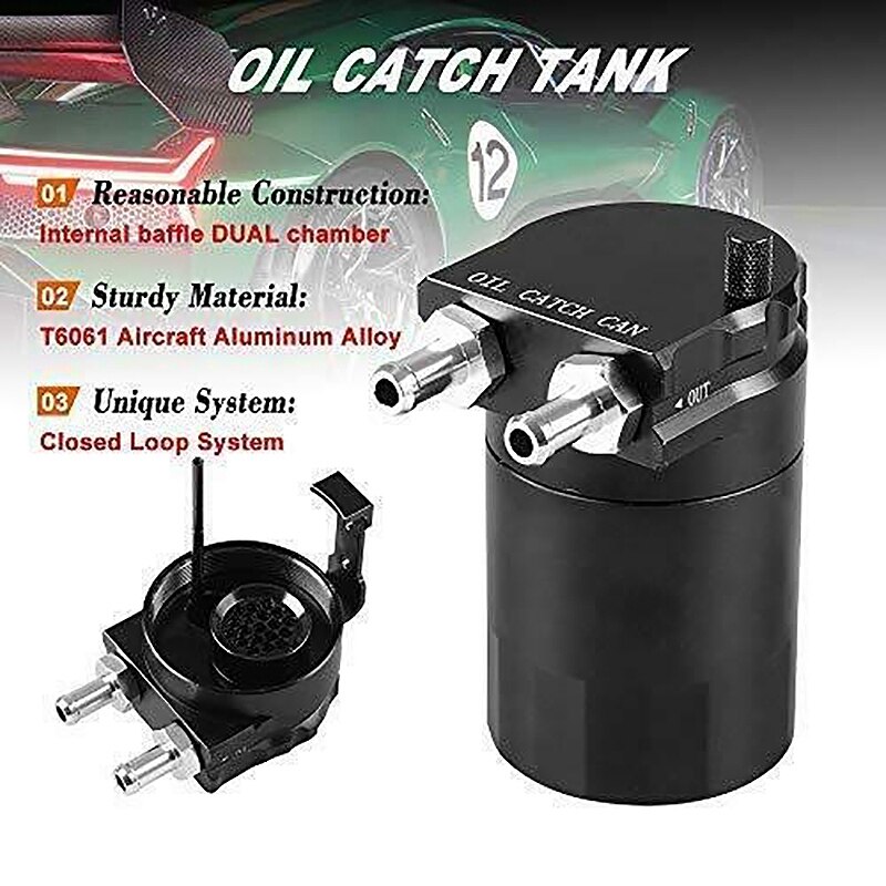 Universal Aluminum Oil Catch Can Kit Reservoir Tank Engine Black Polish Baffled