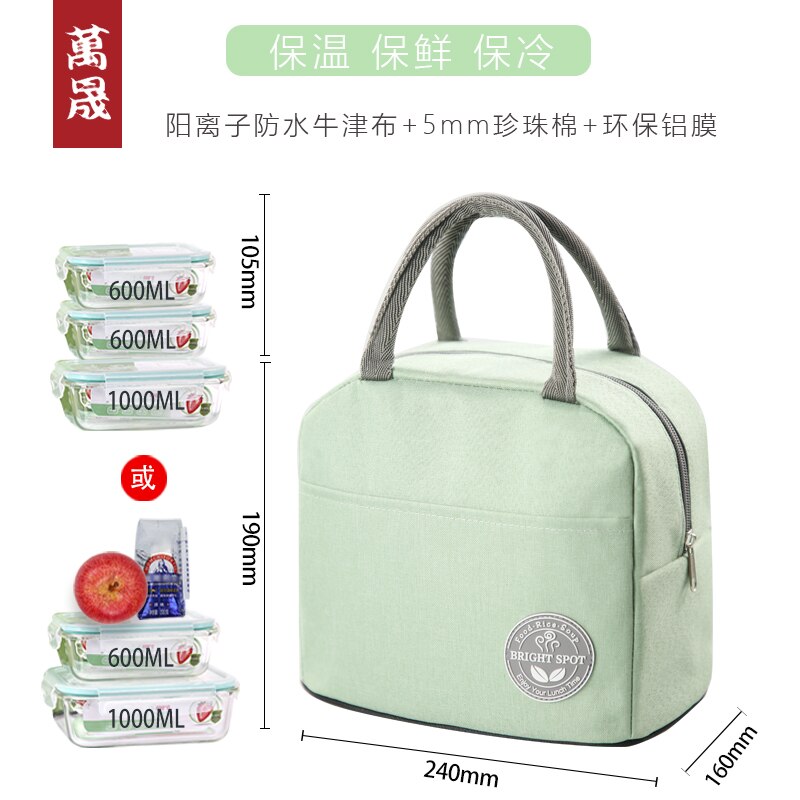 Dikke Lunchbox Tas Isolatie Handtas Riem Rijst Zak Lunch Tas Kantoormedewerker Student Draagbare Lunchbox Tas: Coral Green