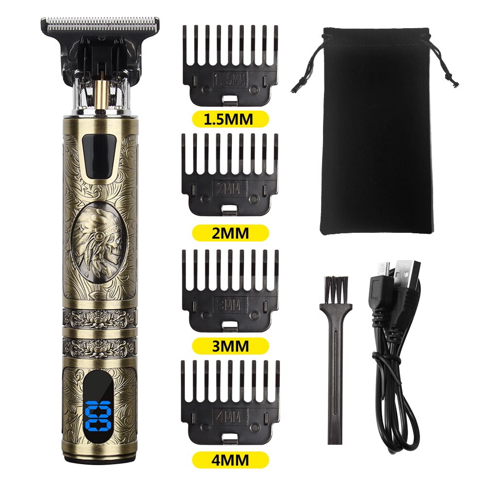 Tondeuse à cheveux électrique Vintage T9 pour hommes, rasoir Rechargeable USB 0mm, tondeuse à barbe professionnelle, salon de coiffure: Indians nobox