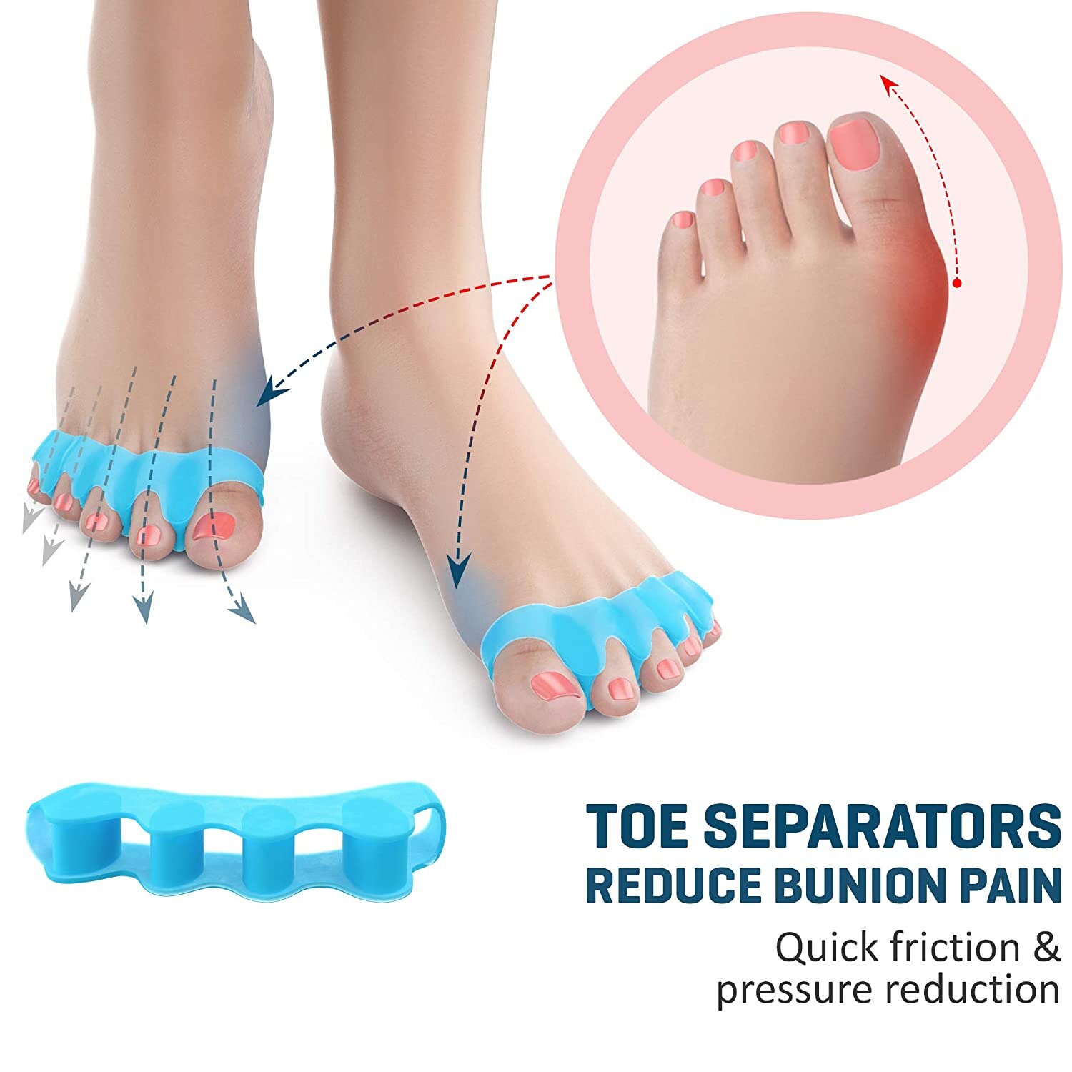 Separadores de dedos de los pies para corregir juanetes y restaurar los dedos de los pies a su forma Original, estirador de dedos del pie alisador correctores de dedos grandes, 1/2 pares