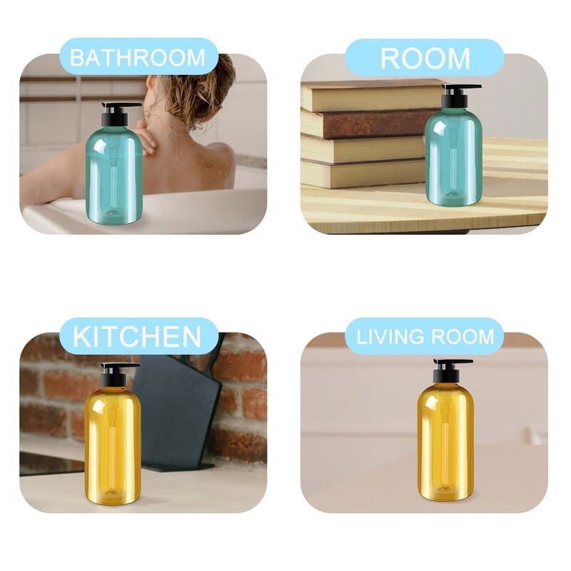 300/500ML Plastic Lotion Bottle PET Large Capacity Shampoo Bottle Soap Bottle Bathroom Refillable Bottle with Sticker