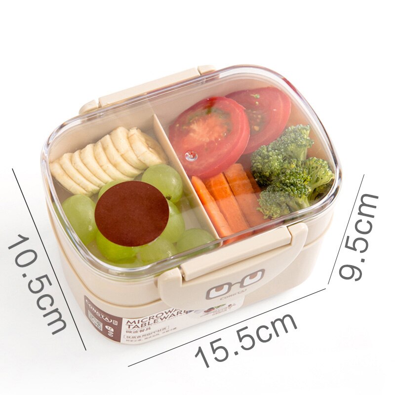 TUUTH Lunchbox Plastic Magnetron Draagbare Dubbele Laag Voedsel Container Fruit Opslag Voor Picknick School Kantoormedewerkers: S-Beige