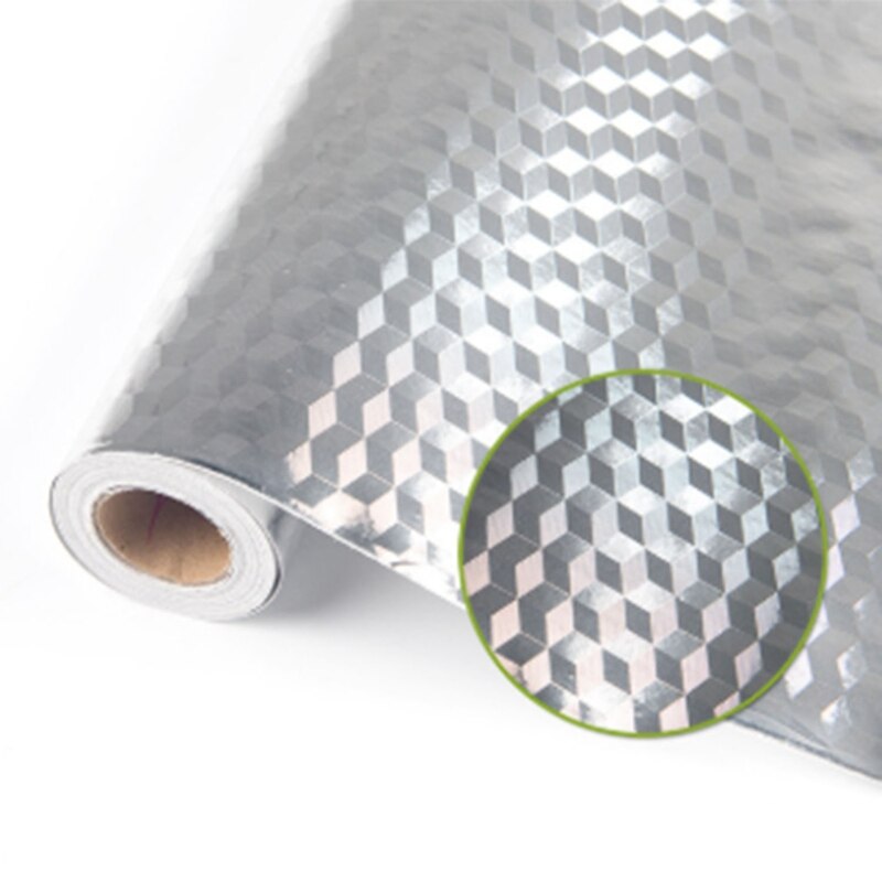 5M 3D Cubic Grid Aluminum Oil Proof Sticker Kitchen Orange Peel Lines Foil Stove Cabinet Waterproof Adhesive Silver Vinyl Wallpa