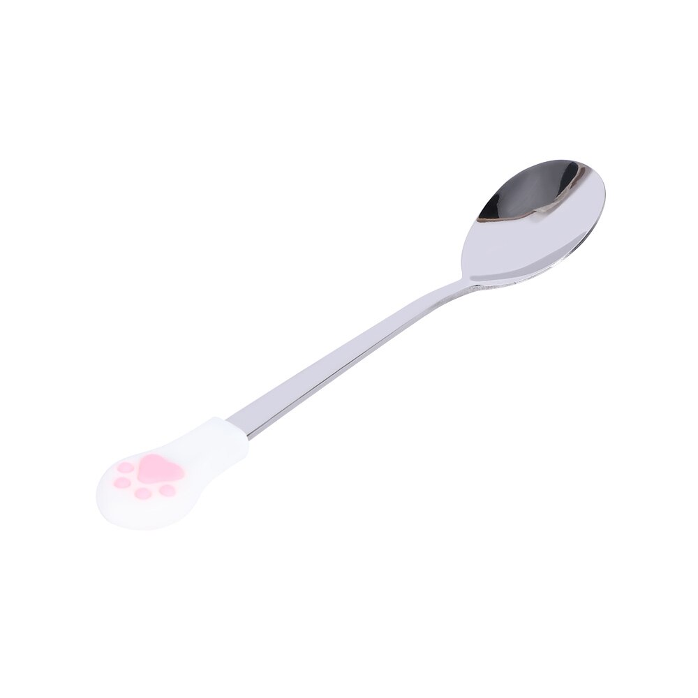 Söt katt klo sked rostfritt stål porslin tesked frukt dessert kaffe te sked dim sum liten sked köksförråd: D