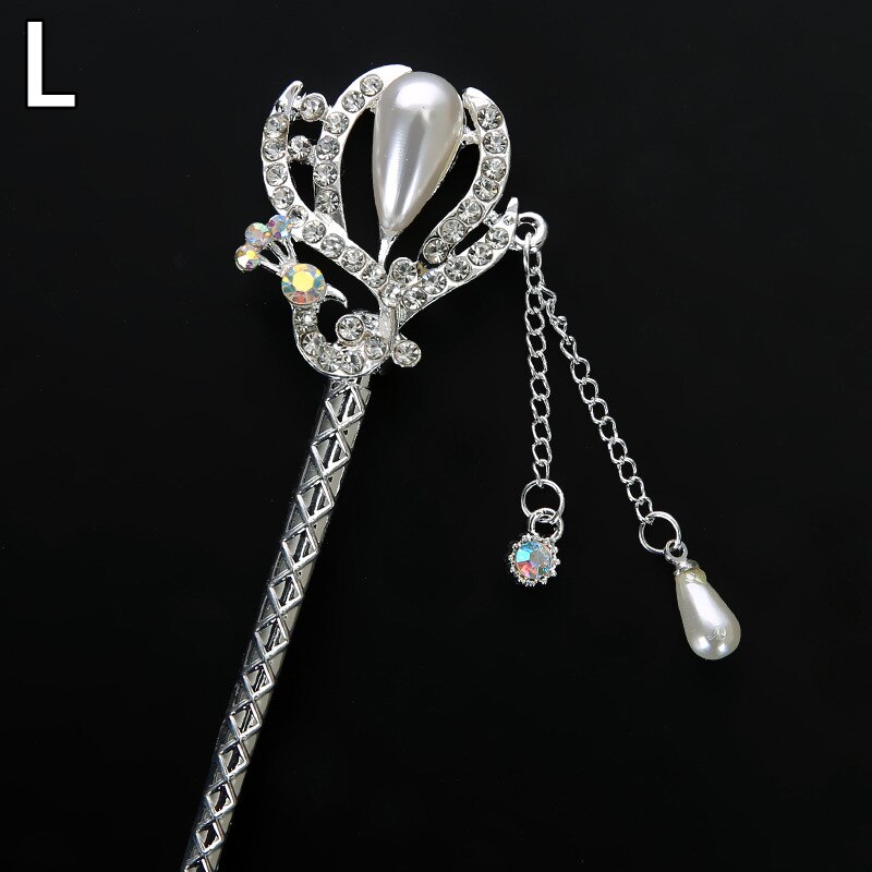 Vintage Chinese Style Hair Stick metalowe pałeczki Rhinestone kobiety Tassel kwiat perłowy spinka do włosów spinka do włosów biżuteria akcesoria: L