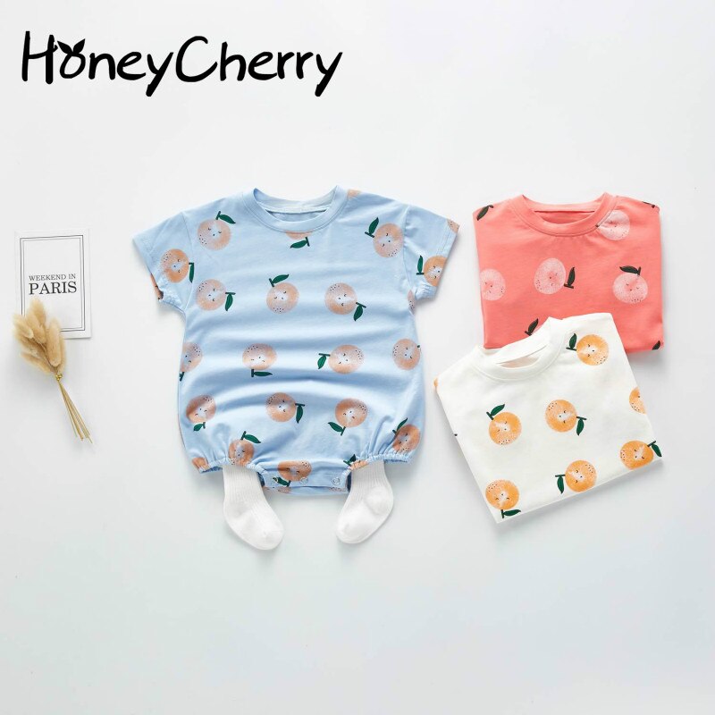 Summerbaby Bodysuit Jongens En Meisjes 'Oranje Patroon Katoen Korte Mouwen Hardcover Creeper Baby Meisje Kleding