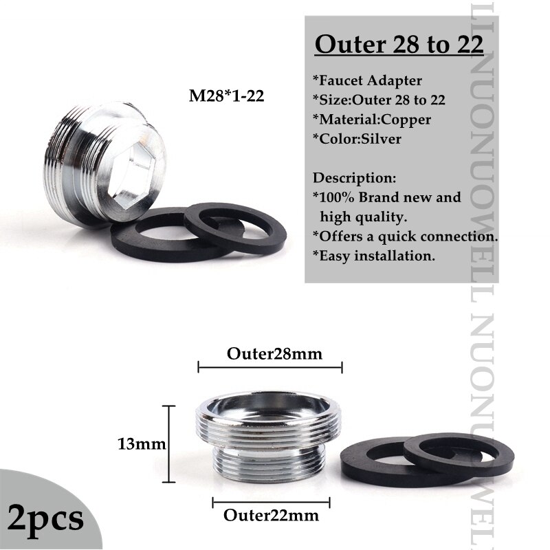 2 stk vandhane belufter fittings 16 18 20 22 24mm g3/4 g1/2 køkken vandhane adapter kobber vandrenser tilbehør: M28 x 1-22