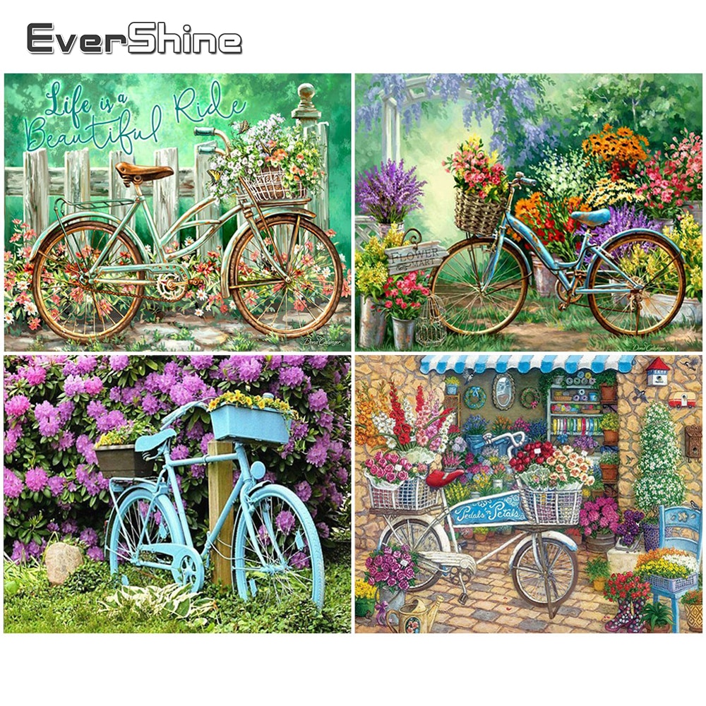 Evershine målning efter siffror kit handmålad cykel ritning canvas vuxen nummer målning väggkonst heminredning