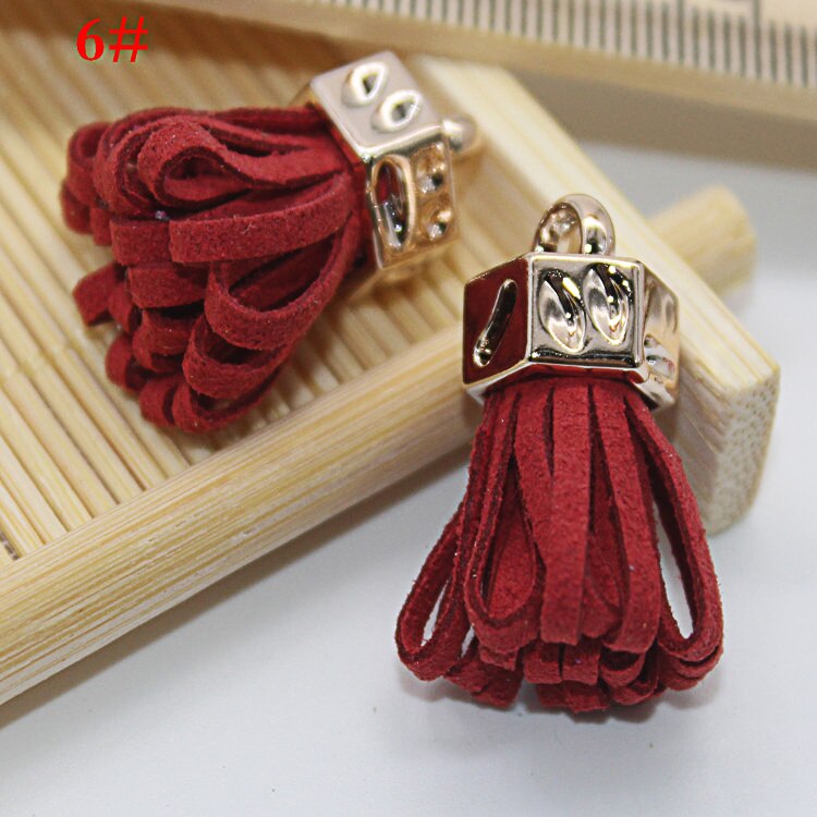 Pendentif pompon Vintage en cuir suédé de 25mm, pour bricolage, résultats de bijoux artisanaux, boucles d&#39;oreilles, accessoires, ornements porte-clés, 10 pièces/lot: Red