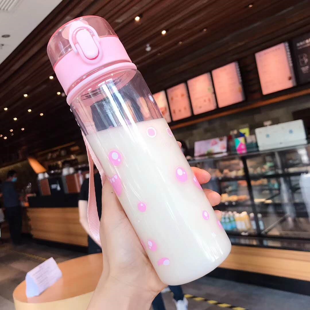 500ml rosa vattenflaska plast direkt dricka te mjölkflaska flicka skolvattenflaskor barn plastique sport cup: Runda