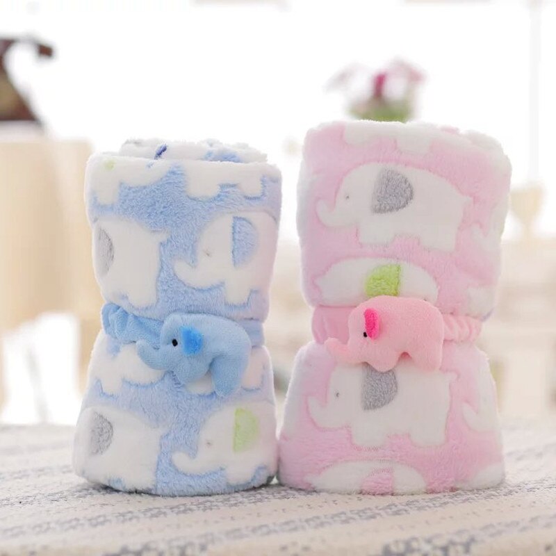 Leuke Olifant Cartoon Baby Deken Pasgeboren Olifant Airconditioning Quilt Coral Fluwelen Kussen Dekbed Dual-Use Baby Producten