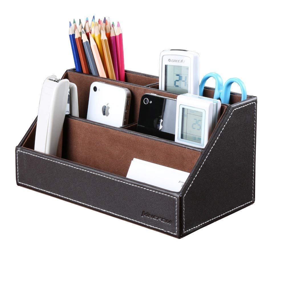 Home Office Wooden Struction Leather Multi-function Desk Stationery Organizer Storage Box, Pen,Business Name Cards,Note Paper