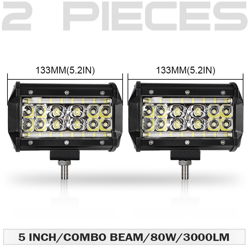 RACBOX Pair 5 inch 72W LED Work Light Bar Flood Wide Spot Combo Beam 12V 24V Off Road Truck ATV SUV Boating 4X4 Driving LED Bar: 2 x Combo Beam