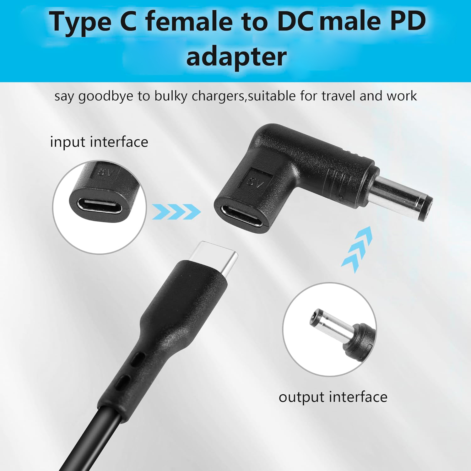 90-stopniowy kątowy adapter ładowania USB C do DC 5 V PD do laptopa, routera, zasilacza mobilnego Złącze ładowarki
