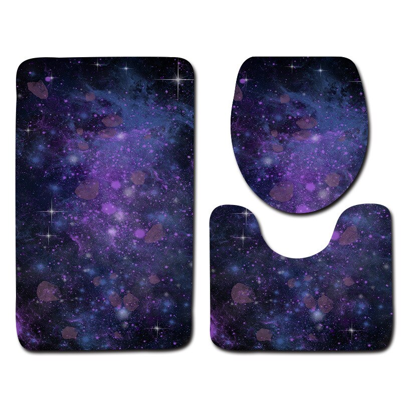 3 pièces/ensemble tapis de bain salle de bain absorbant anti-poussière douche tapis de toilette ensemble antidérapant pied tapis ensemble ciel étoilé imprimer siège de toilette coussin: Style 7 / 50x80cm