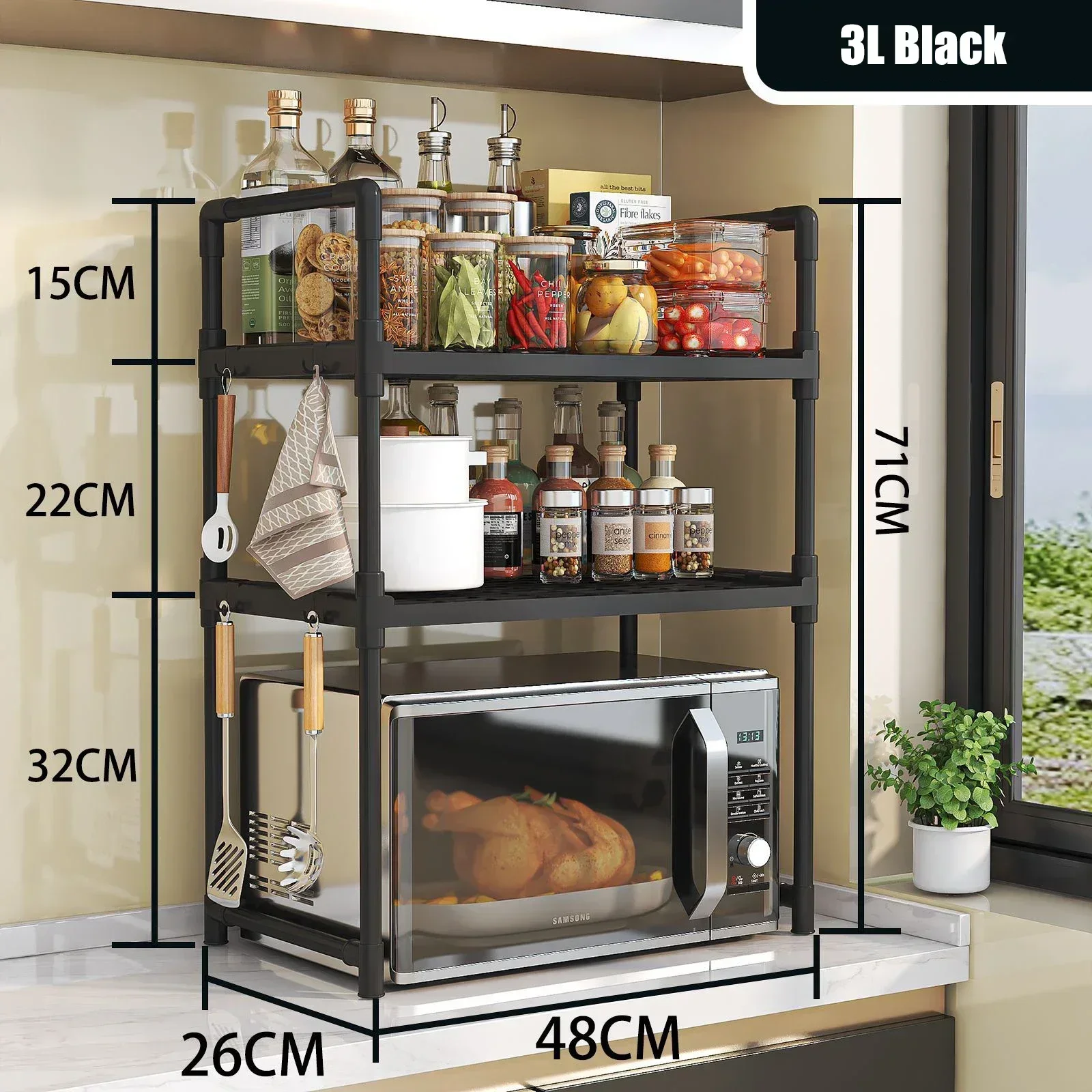 Support de rangement de cuisine, support d'assaisonnement, support de stockage de micro-ondes, four multicouche, minimalisme moderne, organisateur d'accessoires de cuisine permettant de gagner de l'espace: kaki foncé