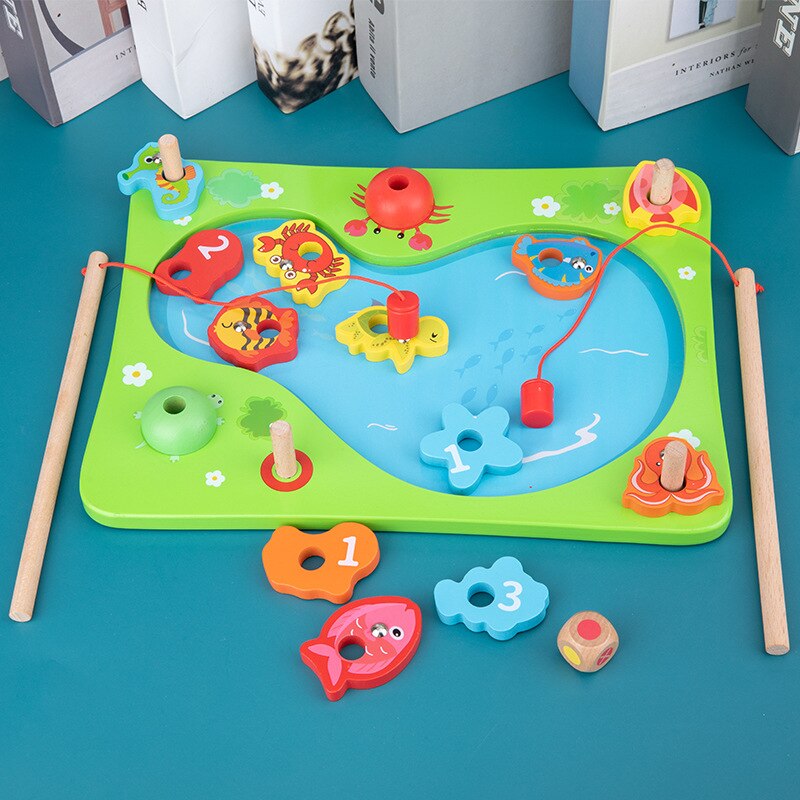 Kinderen Educatief Houten Dubbele Pole Vissen Magnetische Game Ouder Kind Interactieve 3d Vis Onderwijs Speelgoed Outdoor Funny Speelgoed