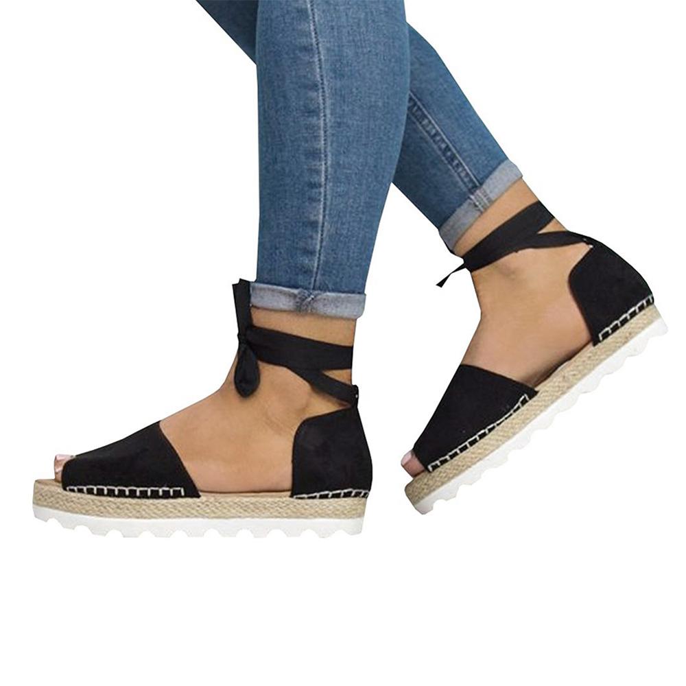 Sandalias planas a la con plataforma y correa en el tobillo sandalias de gladiador de Punta abierta con cordones casuales chanclas Roma verano Zapatos femeninos