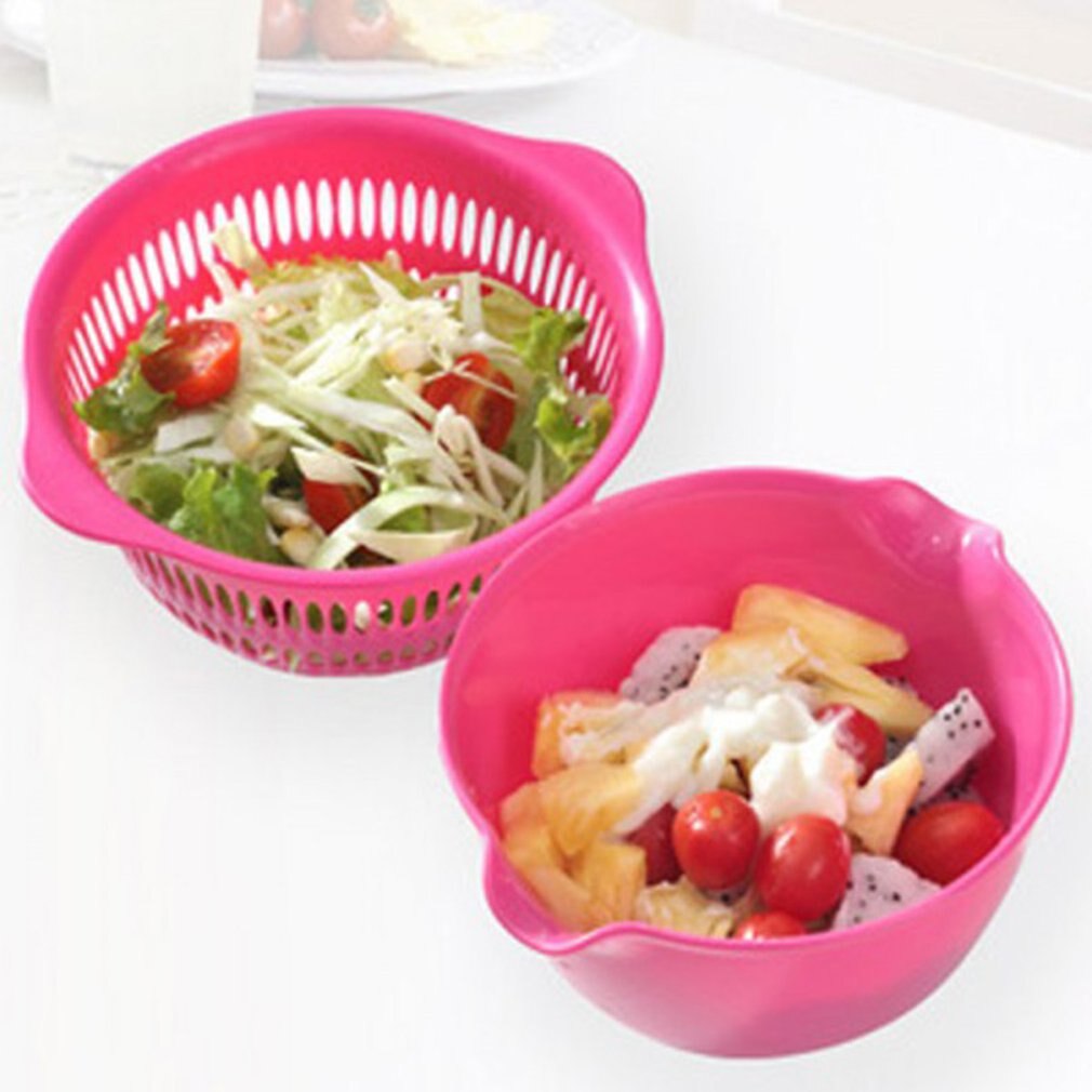 Double Plastic Drain Basket Living Room Wash Fruit Basket Kitchen with Lid Panning Wash Basket Drain Kichen Accessories