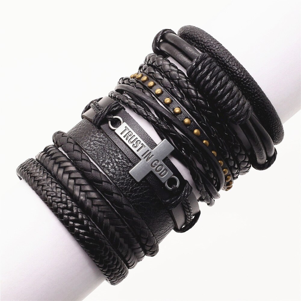 10 pz/impostato intrecciato bracciali in pelle da uomo per donna Vintage ▾ croce parole fascino etnico femminile multistrato avvolgere braccialetti tribali: Giallo brunastro