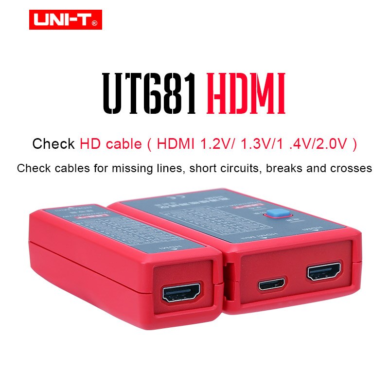 UNI-T LED display Cable tester for Ethernet/telephone/BNC/HDMI conducting,short-circuit,crossed or open-circuit test UT681C/L: UT681HDMI